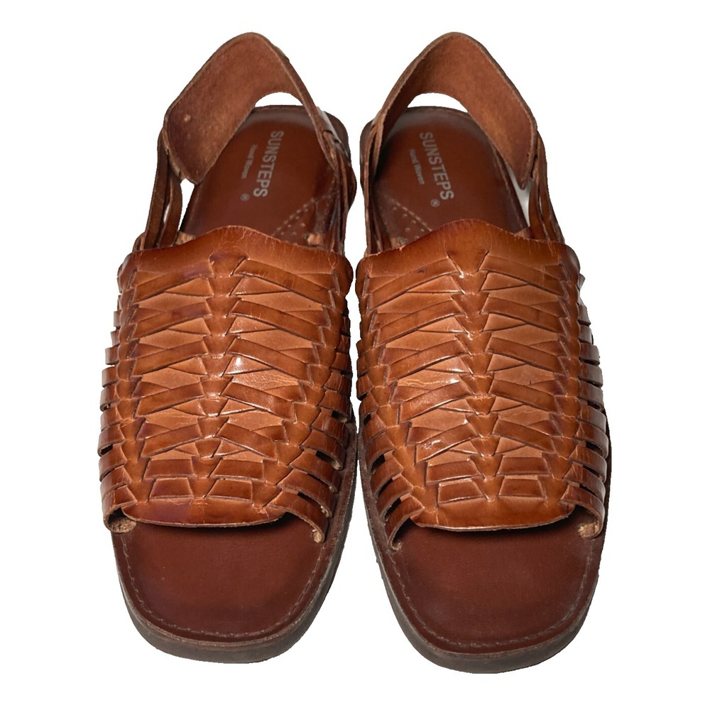 Sunsteps Hand Woven Barclay Huarache Open Toe Brown Leather Sandal Mens 9 - Picture 6 of 13